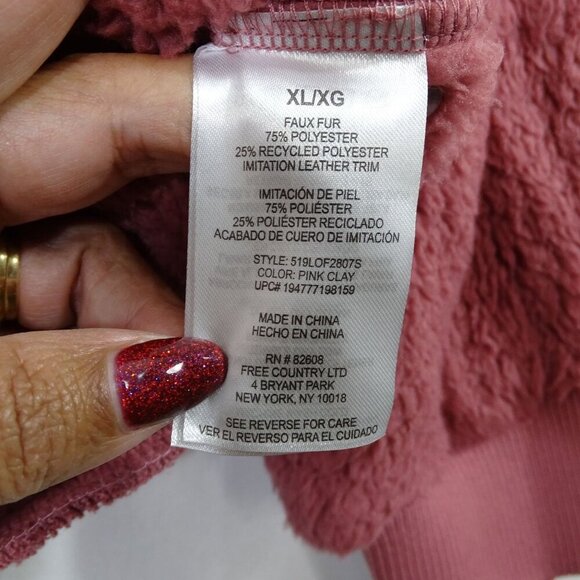 Free Country Full Zip Plush Sherpa Jacket Women Size XL Pink High Neck NEW - Picture 7 of 12